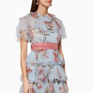 Needle & Thread Dusk-Blue Venetian Rose Tulle Gown